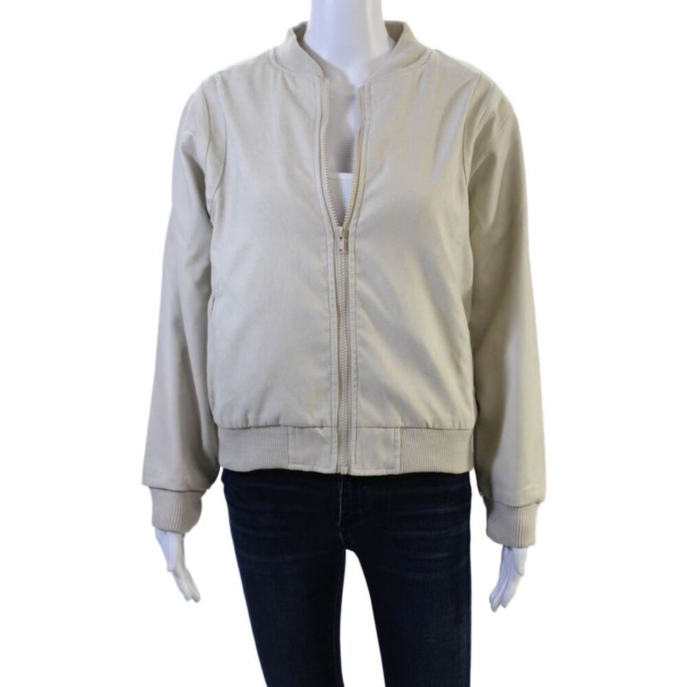 Ring Of Fire Unisex Beige Bomber Jacket Zip Polyester Size L